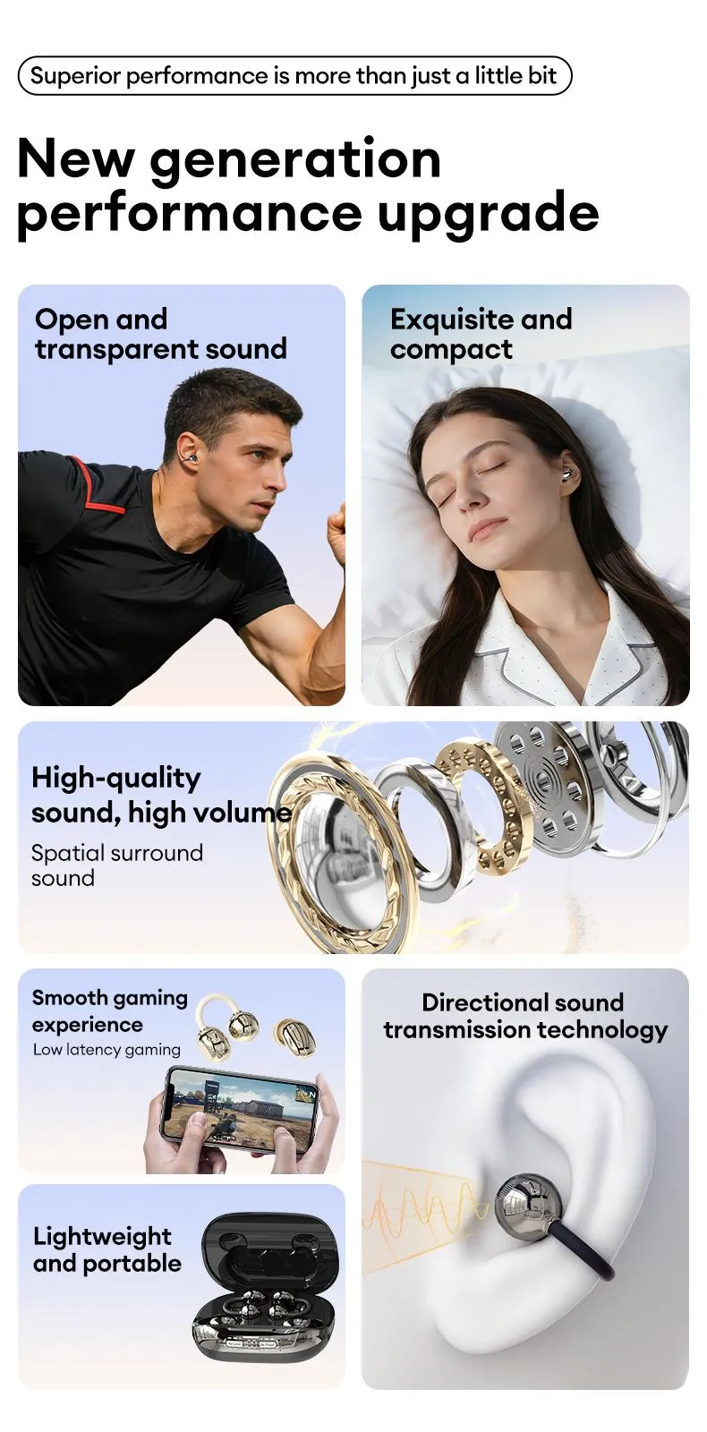 GT630S Bluetooth Wireless Earbuds with Chargeable Power Bank Case, 4 Earbuds, Clip-On Design, Noise Cancellation, Water Resistant, Reverse Phone Charging, Audio for Sports & Sleep, Android & iOS Compatible