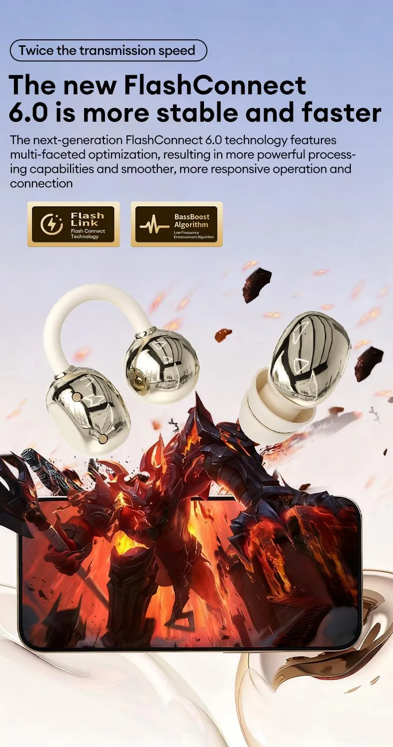 GT630S Bluetooth Wireless Earbuds with Chargeable Power Bank Case, 4 Earbuds, Clip-On Design, Noise Cancellation, Water Resistant, Reverse Phone Charging, Audio for Sports & Sleep, Android & iOS Compatible